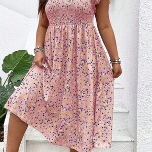 SHEIN Pink and Orange Ruffled Tiered Sundress